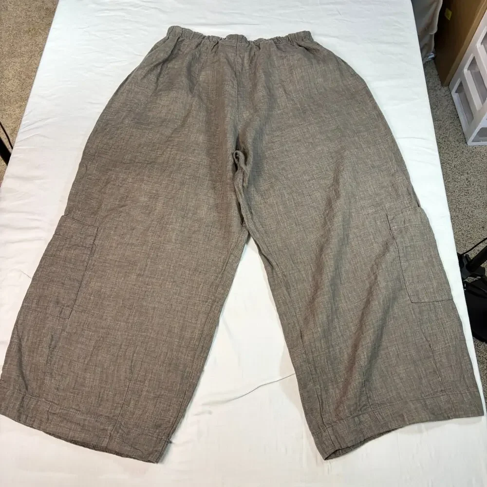 bryn walker womens linen Casbah brown wide leg ankle pants. Size XS. coastal - Picture 6 of 6